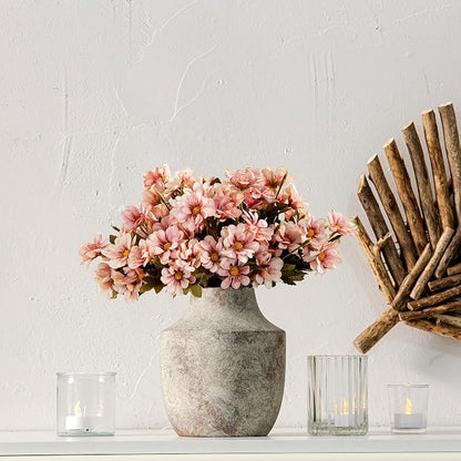 Mitt&Ditt Ceramic Flower Vase, 7.5 inch Off-White Farmhouse Rustic Vase, Handcrafted Weathered Pottery Vases, Small Flower Terracotta Vases for Home Decor, Living Room, Table, Shelf