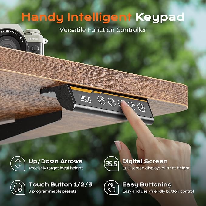Huuger 71 x 30 Large Electric Standing Desk, Height Adjustable Computer Desk, 29.5" Deep Desktop, Stand up Gaming Office Table with 2 Hooks, 3 Preset Heights, for Home Office, Rustic Brown