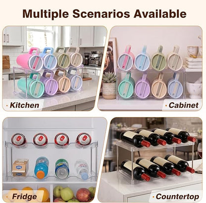 Large Compartment Water Bottle Organizer, Stackable Water Bottle Holder for Stanley 40 oz Tumbler, Clear Tumbler Organizer for Cabinet, Kitchen Pantry or Countertop, 3 Pack (2 Pack)