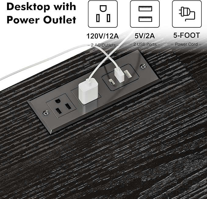 YGEOMER Black Entertainment Stand for Up to 50 Inch TVs, Tv Stand with Outlet Led Lights Open Storage Shelves, TV Consoles for Living Room, Bedroom
