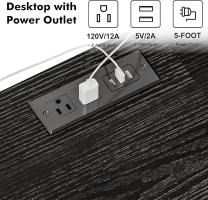 YGEOMER Black Entertainment Stand for Up to 50 Inch TVs, Tv Stand with Outlet Led Lights Open Storage Shelves, TV Consoles for Living Room, Bedroom