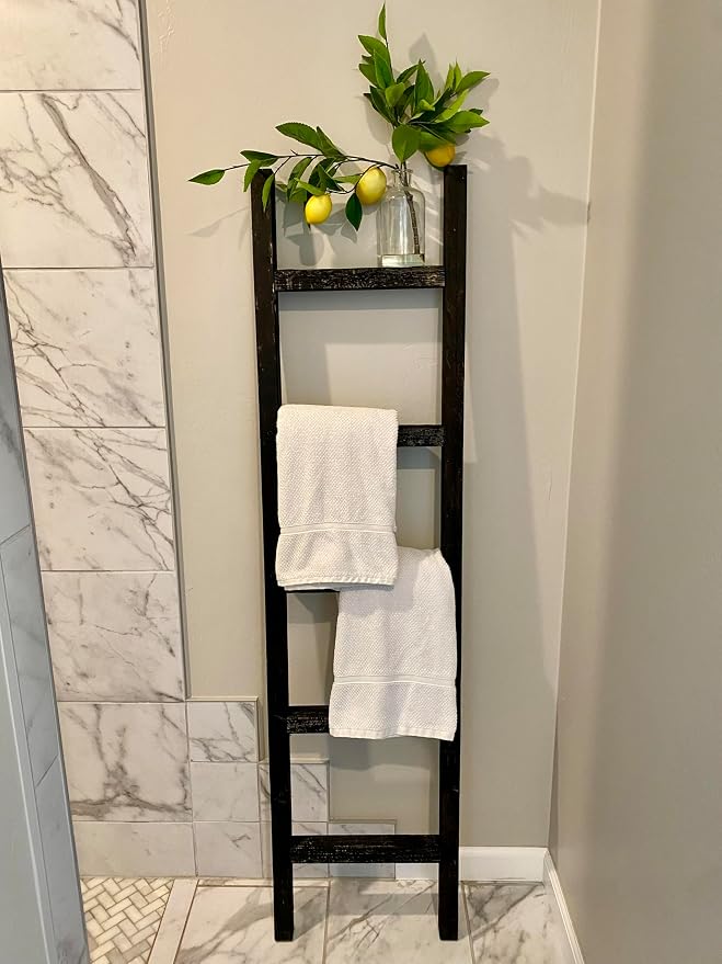 BarnwoodUSA Rustic Farmhouse Decorative Ladder - Our 47 inch Ladder can be Mounted Horizontally or Vertically and is Crafted from Refurbished Wood | No Assembly Required | Black