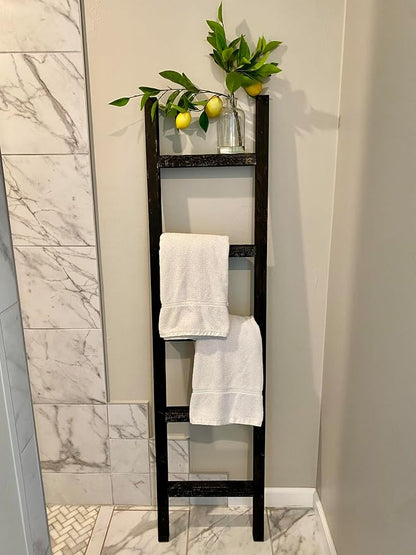BarnwoodUSA Rustic Farmhouse Decorative Ladder - Our 6 ft Ladder can be Mounted Horizontally or Vertically and is Crafted from Upcycled Wood | No Assembly Required | Black