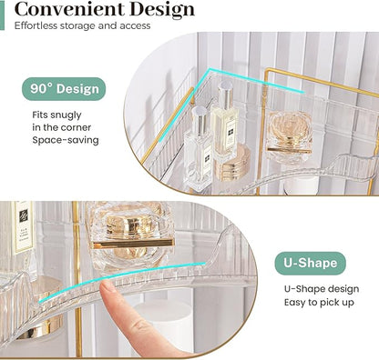 Aveniee Corner Bathroom Counter Organizer, Bathroom Countertop Shelf Makeup Storage, Clear Perfume Tray Holder (3 Tiers, White)