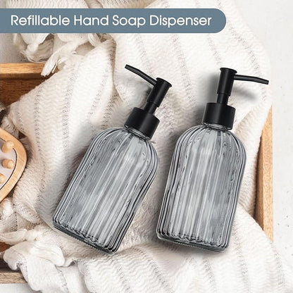 Topsky Glass Soap Dispenser with Plastic Pump, 400ml Liquid Hand Soap Dispenser, Rustproof Pump for Kitchen & Bathroom, Great for Lotions, Essential Oil, Liquid Soaps,Gray