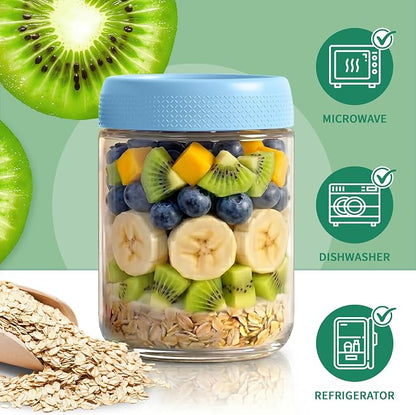 6 Pack Overnight Oats Containers with Lids, Mason Jars 16 oz with Lids, Reusable Glass Jars, Parfait Cups with Lid for Yogurt, Chia, Pudding, Snack, Food, Spice, Breakfast, Salad, Sugar