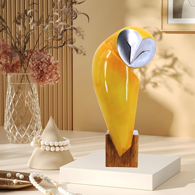 15 Inch Owl Statue for Home Decor Accents Office Decor, Handmade Resin Owl Sculpture for Bookshelf Desktop Mantel Cabinet Living Room Bedroom Decorations