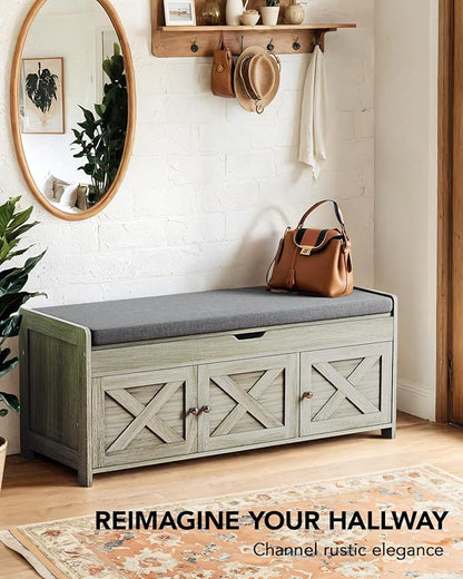 Amada Shoe Bench, 39.4” Entryway Bench with Cushioned Seat & Lift Top Storage, Adjustable Shelf, 300 lbs Capacity, 2-Tier Storage Bench with Shoe Rack for Entryway, Bedroom, Gray