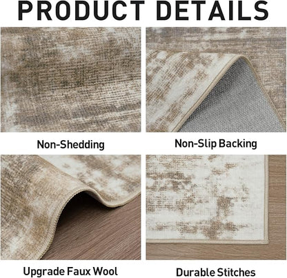 8x10 Area Rugs Washable Rug: Modern Abstract Living Room Rug Soft Anti-Skid Thin Carpet Indoor Floor Non-Shedding Carpets for Bedroom Dining Room Farmhouse Nursery Home Office Brown White