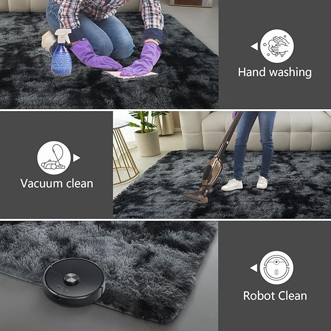 9X12 Large Area Rugs for Living Room Bedroom,Big Shag Rug for Bedroom Dorm,Soft Fluffy Indoor Carpet Plush Rugs for Living Room Home Decor(Mottling Black, 9X12 Feet)