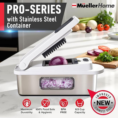 MUELLER HOME Pro-Series 10-in-1, 8 Blade Stainless Steel Multi Vegetable Chopper And Mandoline Slicer, Kitchen Accessories and Essentials, Food and Veggie Chopper, Mincer, Dicer, White Sand/Grey