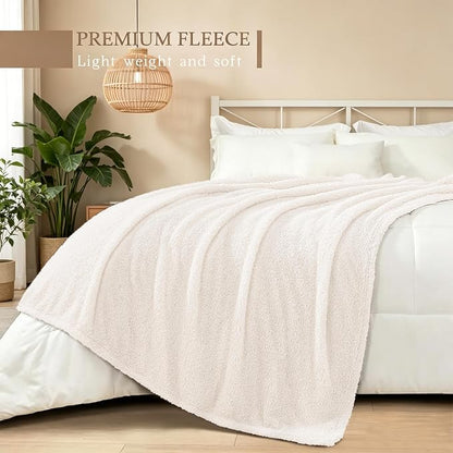 Exclusivo Mezcla Fleece Bed Blankets Queen Size, Ultra Soft, Lightweight and Fuzzy White Blanket for Women, Home Decor, 90x90 Inches