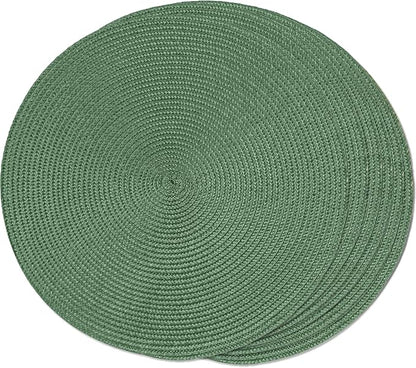 FunWheat Round Braided Placemats Set of 6 Table Mats for Dining Tables Woven Washable Non-Slip Place mats 15 inch (Olive, 6pcs)
