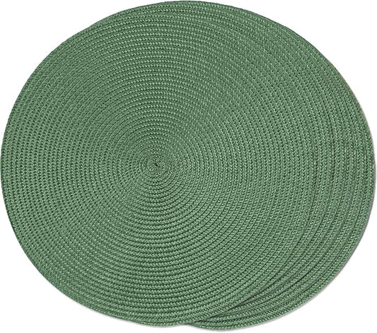 FunWheat Round Braided Placemats Set of 6 Table Mats for Dining Tables Woven Washable Non-Slip Place mats 15 inch (Olive, 6pcs)