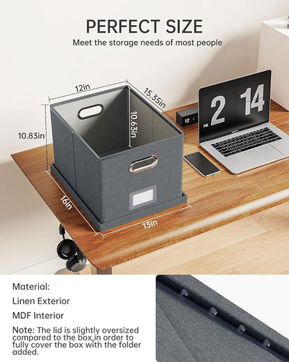 2 Pack File Storage Organizer, Filing Box, Portable File Box with Lid, Fit for Letter/Legal File Folder Storage, Document Organizer, Dark-gray