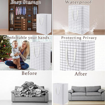 Waterproof Laundry Hamper Collapsible Laundry Basket Leather Handle Laundry Bag Large Clothes Storage Toy Organization for Bathroom Bedroom Laundryroom College Dorms (Laundry Basket-005)