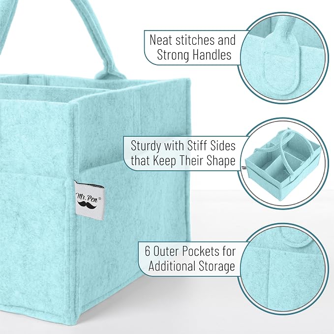 Mr. Pen- Baby Diaper Caddy Organizer, Light Blue, Nursery Storage Bin and Car Organizer for Diapers and Baby Wipes