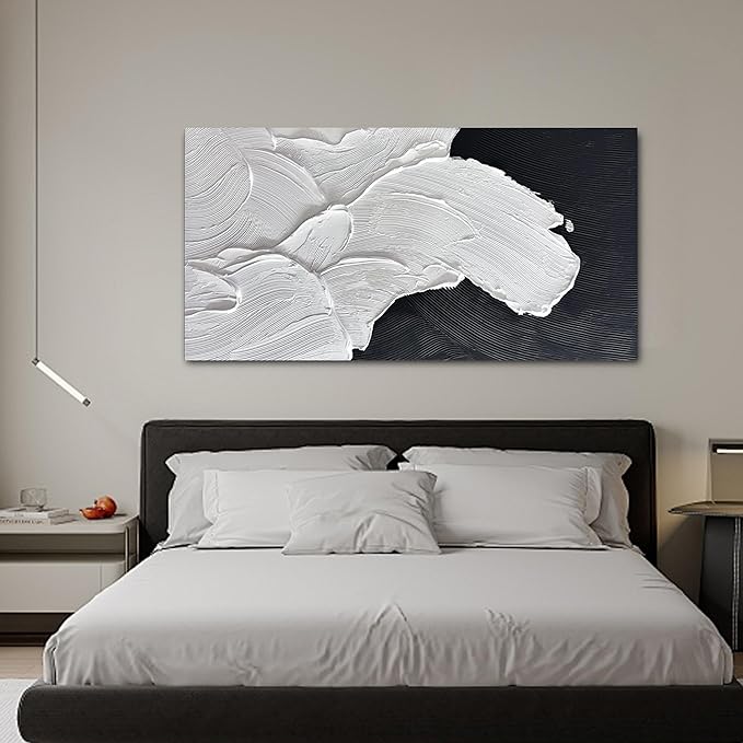Tarfupth Black and White Abstract Wall Art for Living Room Hand-Painted Large Abstract Wave Oil Paintings Artwork for Bedroom Office Home Decor 29x58 Inch