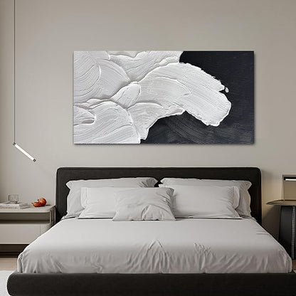 Tarfupth Black and White Abstract Wall Art for Living Room Hand-Painted Large Abstract Wave Oil Paintings Artwork for Bedroom Office Home Decor 29x58 Inch