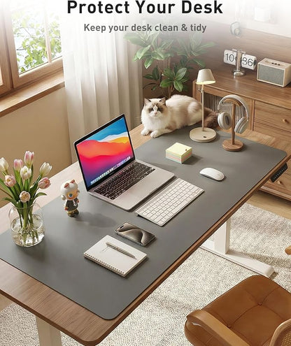 Aothia Faux Leather Desk Mat - Large Mouse Pad, Non-Slip PU Leather Blotter, Waterproof Writing Surface for Office and Home (Grey, 63" x 24")