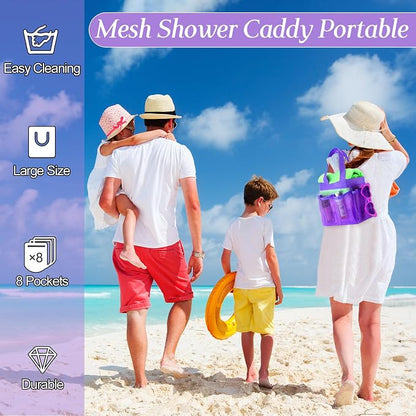 Hillban 4 Pcs Mesh Shower Caddy Portable Shower Caddy for Dorm Beach Mesh Bags with Deeper 8 Pockets and Handles Showers Caddies Basket for Women College Room Vacation(Purple)