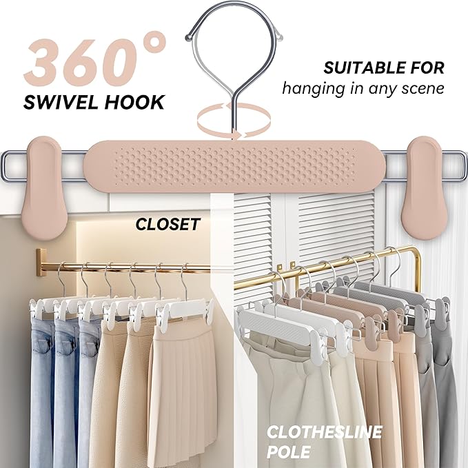 Frosted Embossing Skirt Pants Hangers with Clips for Women 30 Pack, Adjustable Heavy Duty Kids, Toddler, Children, Baby Shorts Hanger, Space Saving Non-Slip with 360° Swivel Hook (Apricot)