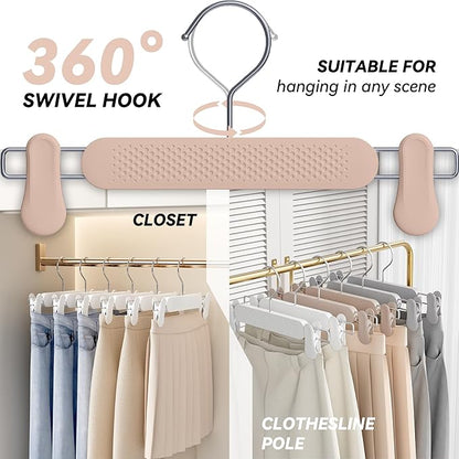 Frosted Embossing Skirt Pants Hangers with Clips for Women 30 Pack, Adjustable Heavy Duty Kids, Toddler, Children, Baby Shorts Hanger, Space Saving Non-Slip with 360° Swivel Hook (Apricot)
