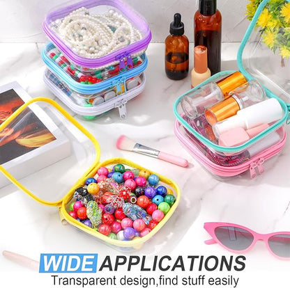 Sanwuta 6 Pcs Clear Hard Zipper Case Plastic Zipper Pouches Transparent Makeup Bag Pencil Case Pouches Toiletry Diaper Bag for Travel Toy Storage Organizer Bins(Colorful,5 x 5 x 2 Inch)