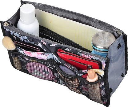 Vercord Purse Organizer Insert for Handbags Bag Organizers Inside Tote Pocketbook Women Nurse Nylon 13 Pockets Peony Flowers Small
