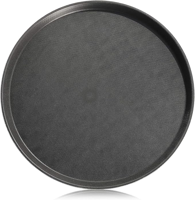 New Star Foodservice Non-Slip Tray, Plastic, Rubber Lined, Round (Black, 18-Inch)