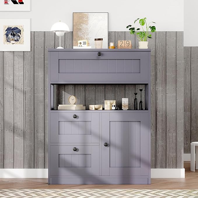 GRUSIGN Bathroom Cabinet, Modern Bathroom Floor Storage Cabinet Organizer with 1 Door and 3 Drawers, Freestanding Cupboard for Kitchen/Living Room Use