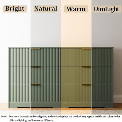Fluted 6 Drawers Dresser for Bedroom, 55" Wide Wood Dressers Chest of Drawers with Metal Handle, Modern Dresser TV Stand Storage Organizer for Living Room, Entryway, Green