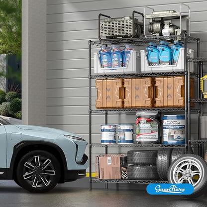 Guan River 5-Shelf Adjustable Metal Shelf Wire Shelving Unit Heavy Duty Storage Rack Display Shelf for Office,Kitchen,Bedroom,Bathroom,Laundry,Pantry Basement,Garage(Black,48" L x 18" W x 72" H)
