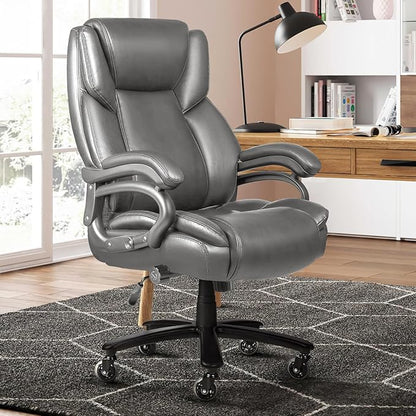 VITESSE 500lbs Heavy Duty Office Chair for Low Back Pain Relief, Big and Tall Office Chair with Ergonomic Lumbar Support, High Back Executive Chair with Quiet Rubber Wheel（Grey）