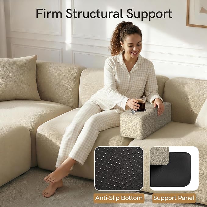 Multifunctional Couch Caddy Armrest with Couch Cup Holder Charging Console Phone Holder Storage 20.3'' Arm Rest Caddy Removable Chenille Sofa Armrest Organizer for Home Sofa Living Room, Camel