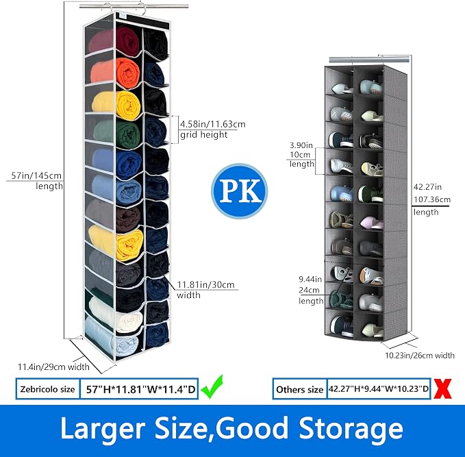 Legging Organizer for Closet Hanging, Legging Storage Bag Can Holds 24 Leggings Jeans or Shirts, Heavy Duty Metal Hooks for Over Door Storage, Wardrobe Clothes Storage