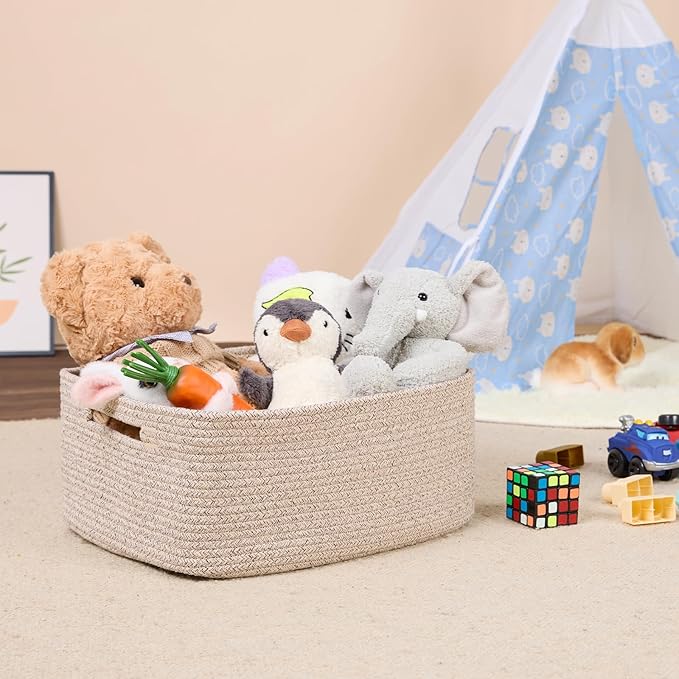 MiniArk Large Storage Baskets for Shelves, Closet Organizers Bins for Clothes Blanket Towels, Baby Nursery, Toy Baskets Box, Woven Rope Baskets, 17 x 13 x 7.5”, 2 Packs Mixed Brown