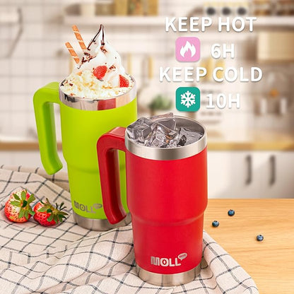 Kids Tumbler with Handle-16 oz Stainless Steel Vacuum Insulated Water Cup with Lid and Straw for Travel, Cupholder Friendly-Gift for Girl-Canyon Red
