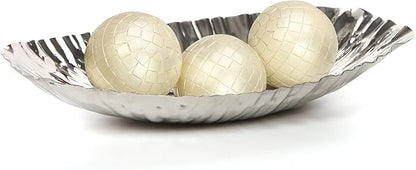 Hosley Elegance Redefined Silver Finish Decor Tray Bowl, 13.6 Inches Long Versatile and Chic Centerpiece for Serving, Floral Arrangements, and Stylish Home Decor