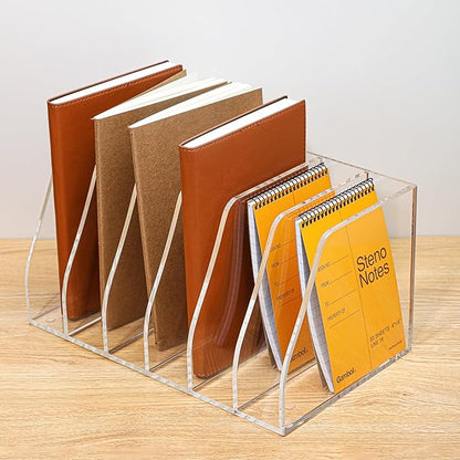 Acrylic Magazine File Holder, 6 Vertical Compartments Desk Document Sorter Organizer, Clear Folder Rack Binder for Office, Documents, Tablets, Magazines, Books – Home/Classroom Rack