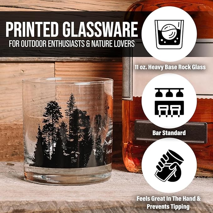 Black Lantern Mountain Trout Whiskey Glasses – Set of 2 11oz Old Fashioned Glasses with Gift Box