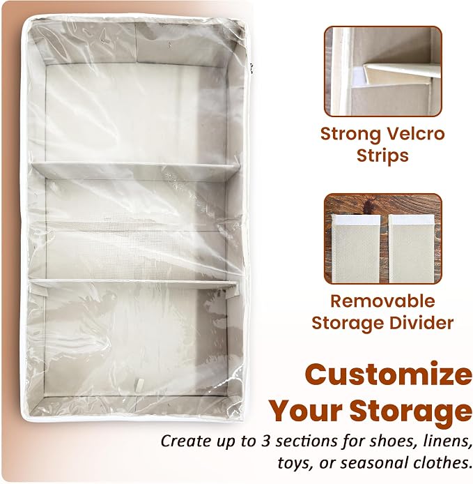 Large Under Bed Storage, 2 Pack Under Bed Storage Containers with Clear Cover, Reinforced Handles and Label Pocket for Dorms, Clothes, Shoes, Blankets, Linens, Only Needs 6" of Clearance