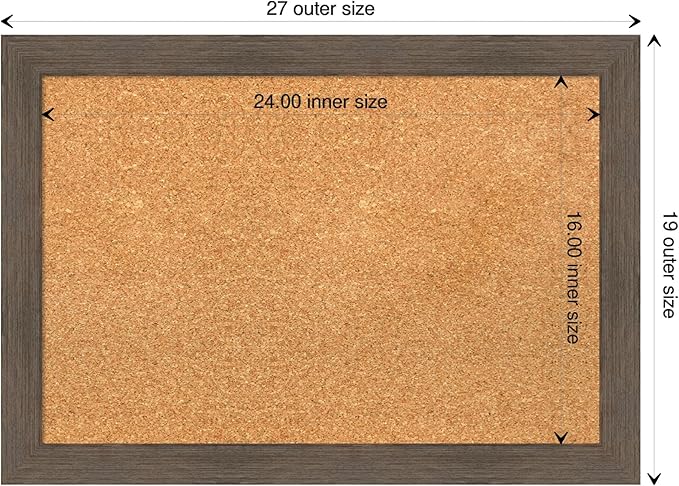Amanti Art Natural Cork Board for Wall, 19x27 Vision Board with Brown Wood Frame, Medium Corkboard Office Decor for Home Organization, Rustic Farmhouse Corkboard Pinboard to display items for home