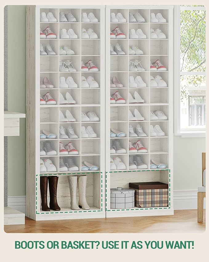 Hzuaneri 11 Tiers Shoe Storage Cabinet, Tall Shoes Cabinet with Cubby, Freestanding Wooden Shoe Organizer, 30-33 Pairs, Shoes Cubby Organizer for Entryway, Bedroom, Rustic White SR02014X