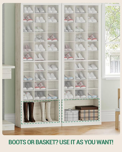 Hzuaneri 11 Tiers Shoe Storage Cabinet, Tall Shoes Cabinet with Cubby, Freestanding Wooden Shoe Organizer, 30-33 Pairs, Shoes Cubby Organizer for Entryway, Bedroom, Rustic White SR02014X