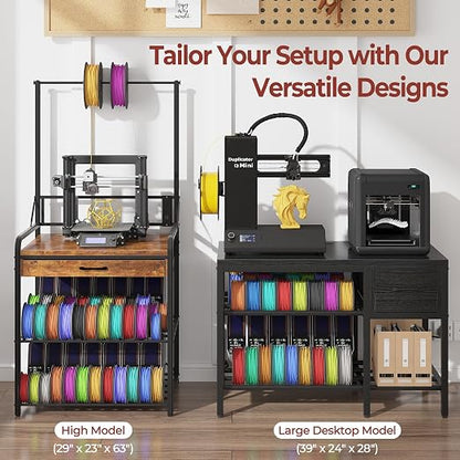3D Printer Stand with Filament Storage – Heavy Duty Metal 3D Printer Table with Drawer and Power Hub for Workshop, Studio, and Office