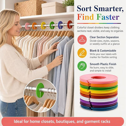 Closet Dividers Clothes Organizers - Sukh Closet Organizers Plastic Clothes Size Dividers Labels Separators for Garment Organizer Boutique Hanger Clothing Rack No Burrs 10 Assorted Colors (40)