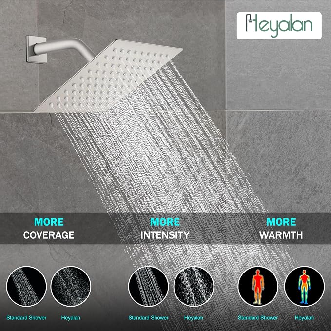 Heyalan Shower Faucet Set with Valve, Bathroom Rainfall Shower System, Wall Mount Single Handle Shower Trim Kit, Rainfall Fixed Shower Head, 8 Inch Square Shower Head,Brushed Nickel