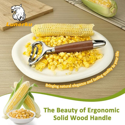 Stainless Steel Corn Peeler, Durable Corn on the Cob Stripper Tool with Solid Wood Good Grip Handle for Salad Polenta Pizza Popcorn Cooking Gifts for Woman Her Mom Birthday (Hard Maple)