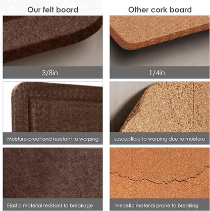 Bulletin Board, 36 x 24 inches Felt Board - Decorative Pin Board, Cork Board Alternative for Wall, 3' x 2' Foldable Picture Board Self-Adhesive Vision Board with 20 Pushpins - Saddle Brown